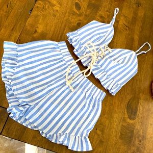 Striped Short and Top Set White And Blue